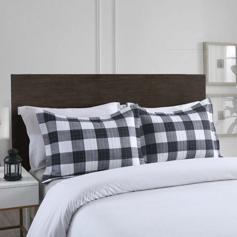 BP01 Gingham Reversible Pillow Cover, 20"H x 36"W, Black