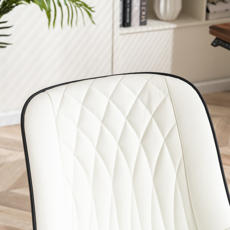 Armless Swivel Office Chair Faux Leather Upholstered Waterproof Desk Chair Ergonomic Adjustable Computer Chair, White
