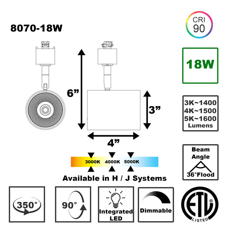 LED Adjustable Track Head, 6" H x 3" W x 4" D, White