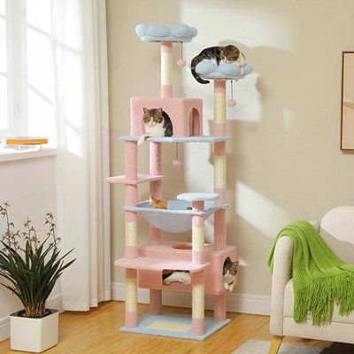 72 Inches Large Cat Tower For Large Cats, Cat Condo With Sisal-Covered Scratching Posts And Pads, 2 Padded Perch, Dual Condo And Basket