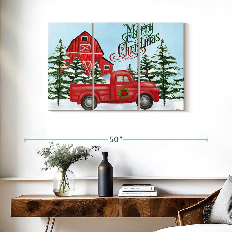 Grange et camion de Noël Lelend, H 24 po x l 38 po