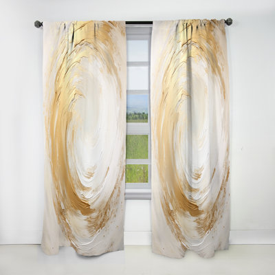 Gold And White Soft Wave Vortex I - Abstract Spirals Curtain - Velvet Room Darkening - 1 panel