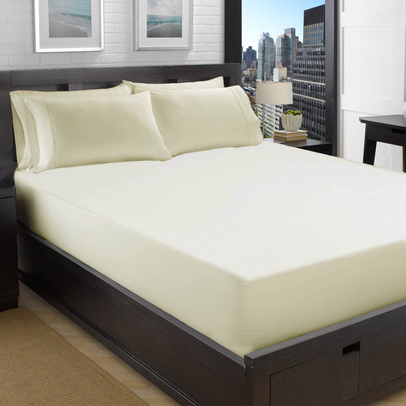 Violet Linen Luxe Luxury Cotton Sateen, Luxury Ultra Soft 300 Thread Count Sateen Cotton, Extra Soft and Comfortable, Ivory, 48", Luxurious, Fitted sheet