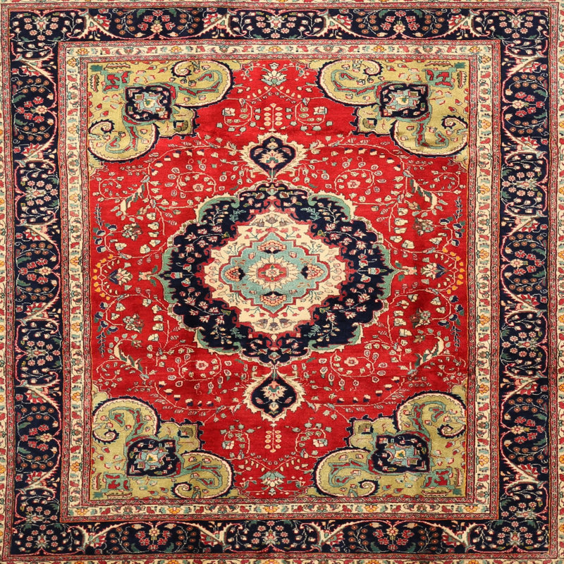 Tapis oriental rouge et bleu, Rond 7 pi