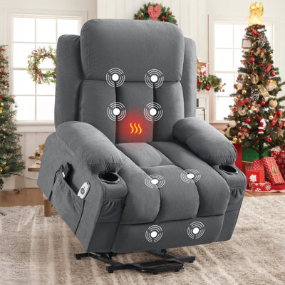 Power Lift Recliner Chair With Heat And Massage Electric Fabric Recliner Chair For Elderly With Side Pocket