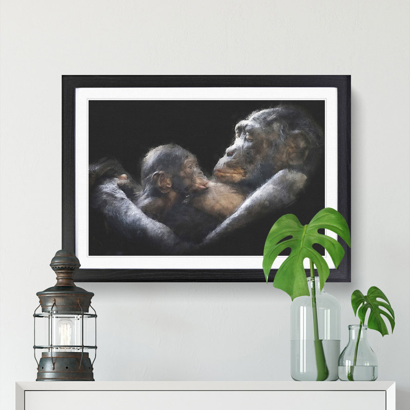 Gorilla Mother & Child - Picture Frame Graphic Art Print, Black Framed, 24cm H x 33cm W x 2cm D