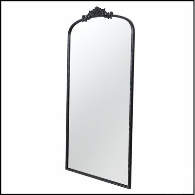 Miroir pleine longueur arqué pour le salon, réflexion sans distorsion, suspendu ou incliné, grand cadre noir