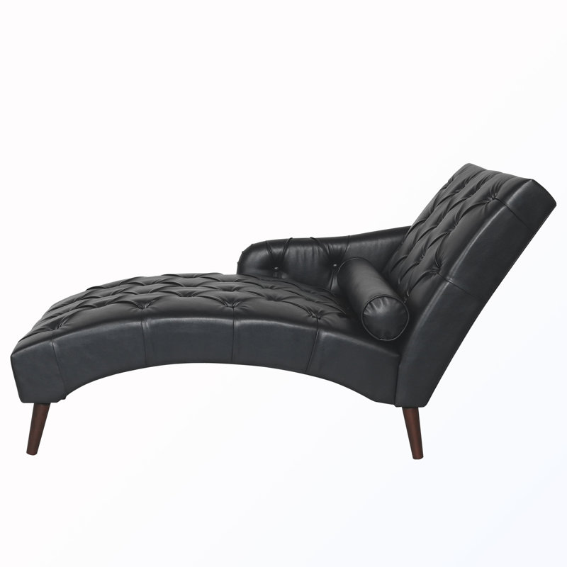 Chaise longue capitonnée sans accoudoirs avec coussin et garniture cloutée, Noir