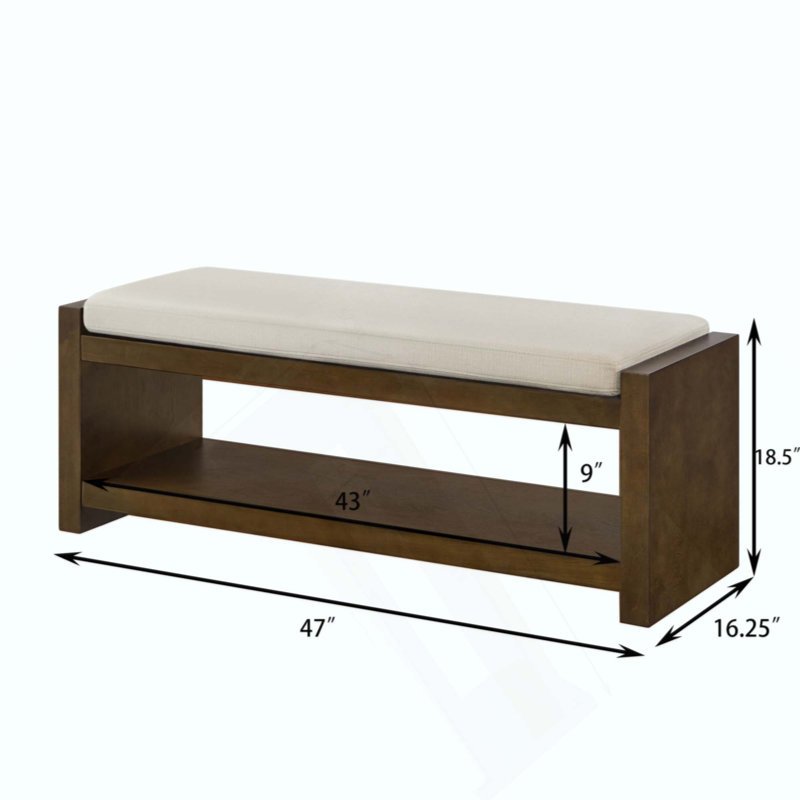 Accent Bench With Lower Shelf Shoe Rack, Padded Seating Bench For Living Room, Modern Compact Bed End Bench With Storage For Bedroom Seating, Removable Cushion