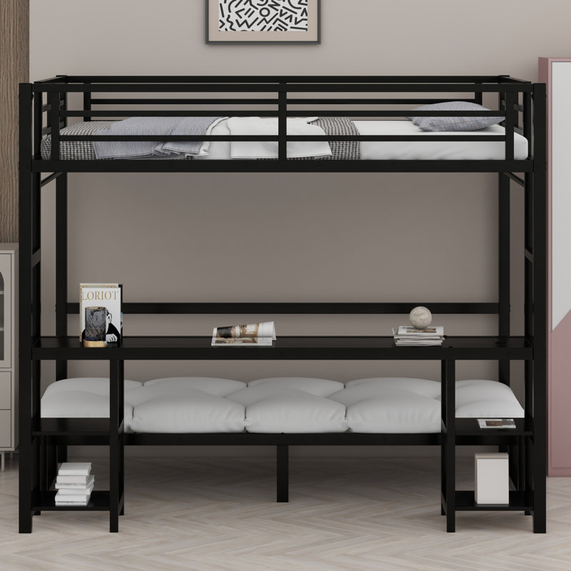 Lit superposé en métal / lit mezzanine avec bureau et tablettes, utilisations multiples se pliant dans un canapé avec DEL et USB