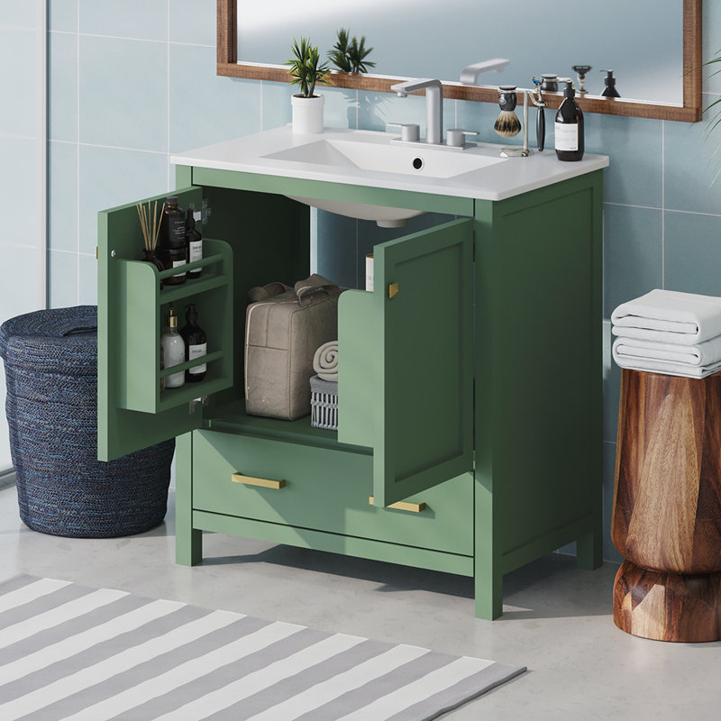 Meuble-lavabo de salle de bain avec lavabo simple avec 2 portes et un tiroir