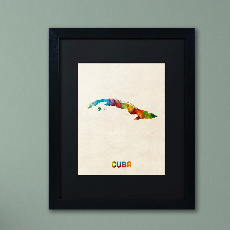 « cuba aquarelle map », impression encadrée sur toile, H 14 po x l 11 po x P 0,5 po