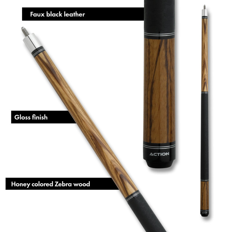 59" Ring Pool Cue, 18, Honey Zebra/Black/Silver