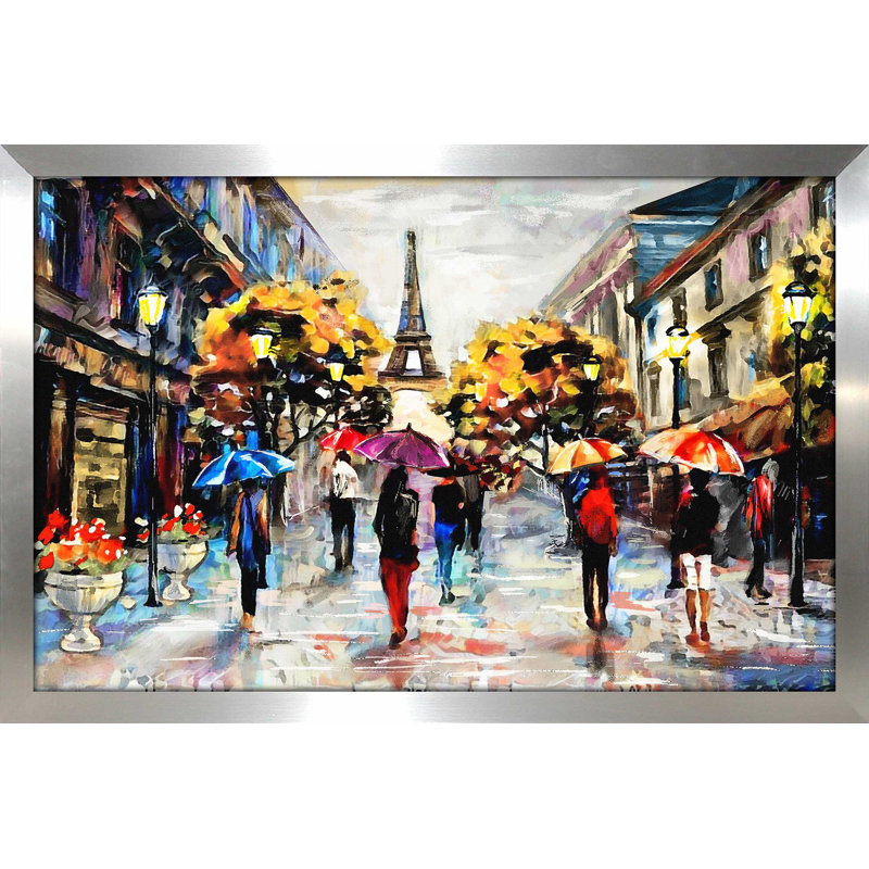 «Paris Streets», reproduction encadrée, H 21,5 po x l 27,5 po x P 0,75 po, Encadrement argenté