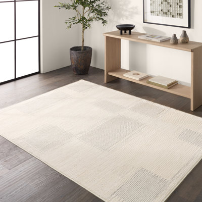 Vibe By Orren Ellis Ares Performance Striped Cream/Grey Area Rug (18" Swatch)