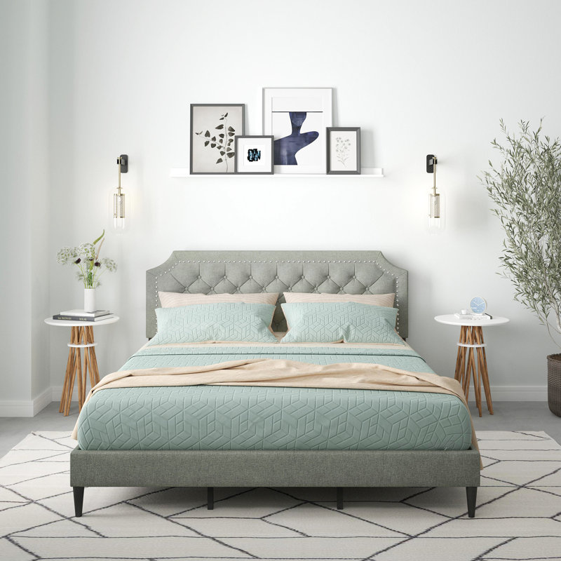 Asenet Upholstered Platform Bed, Stone, King