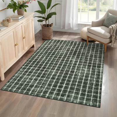 Machine Washable Rug Modern Plaid Rug Soft Area Rug Non Slip Soft Thin Rug Low Pile Foldable Rug for Living Room, Bedroom, Dining Room