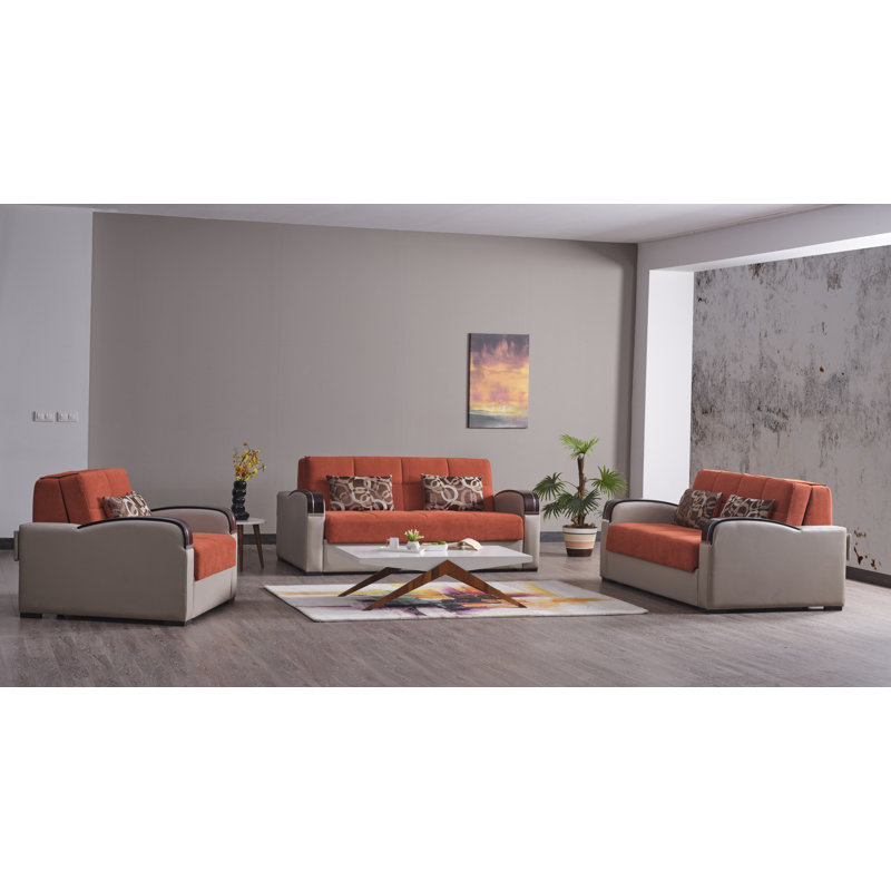 Northerly 74.4 in. Fabric Upholstered 3-Seater Twin 3-in-1 Sleeper Sofa Bed with Storage, Orange Chenille