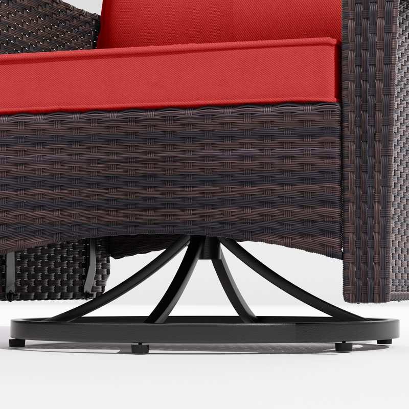 Chaise de patio à bascule pivotante en rotin toutes saisons avec coussins, Rouge