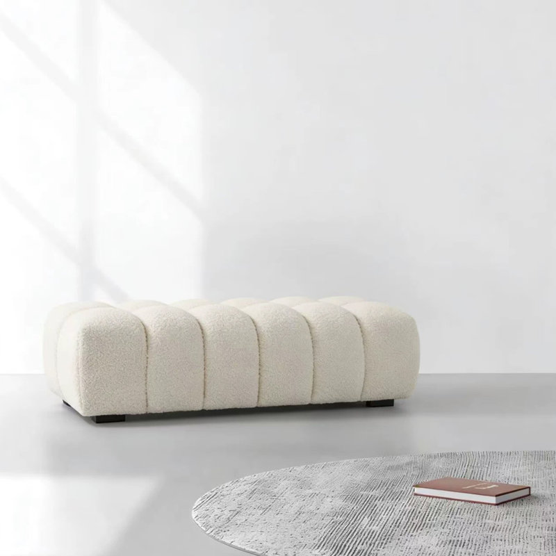 Banc rembourré en bois massif beige