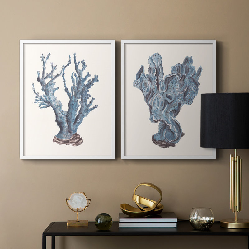 Indigo Reef I-Premium, reproduction encadrée prête à accrocher - aucun clou requis - aucun clou requis, Blanc