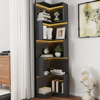 Étagère d'angle avec bibliothèque à 5 niveaux avec chicane