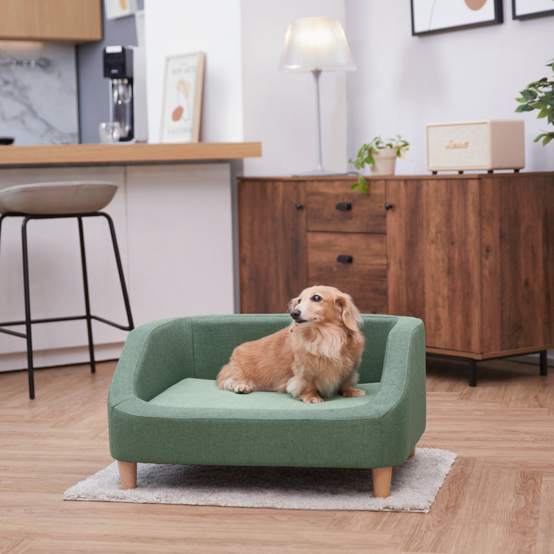 Sea Green Linen Elevated Pet Sofa for Small Dogs
