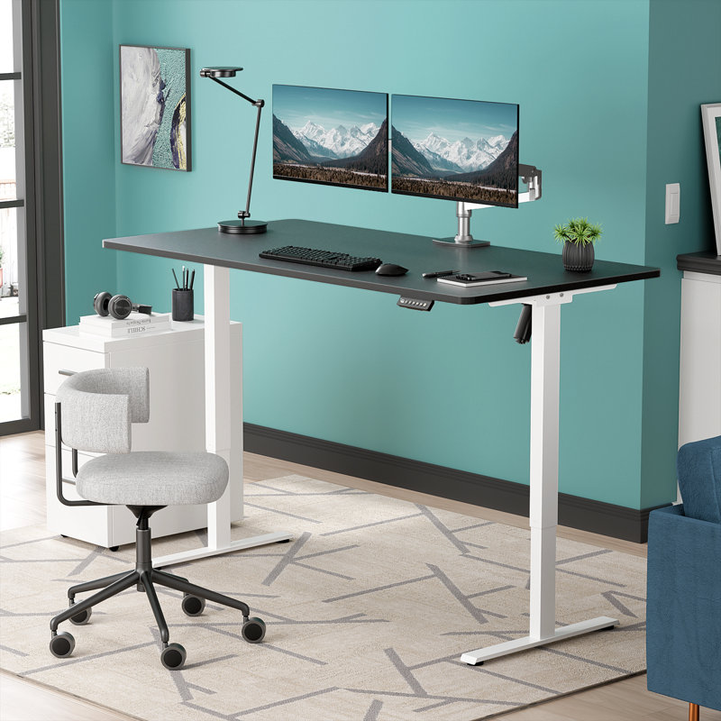  Height Adjustable Standing Desk Plus, Black/White, 46.3" H x 59" W x 29.5" D