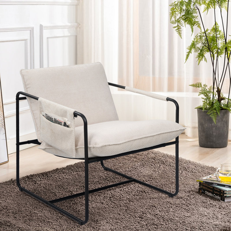 Élégante chaise d'appoint à structure en métal avec revêtement en chenille douce et coussins confortables pour le salon ou la chambre à coucher