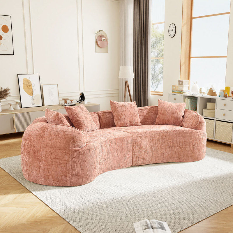 109.45" Curved Compression Sectional Sofa, No Assembly For Multiple Scenarios, Pink