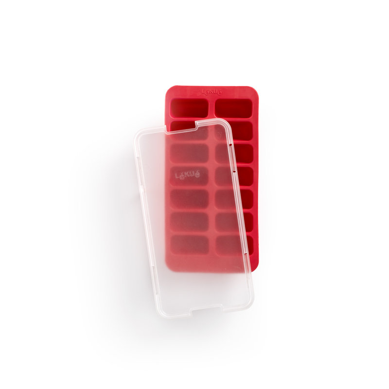 Lékué Rectangular Ice Cube Tray with Lid, Red