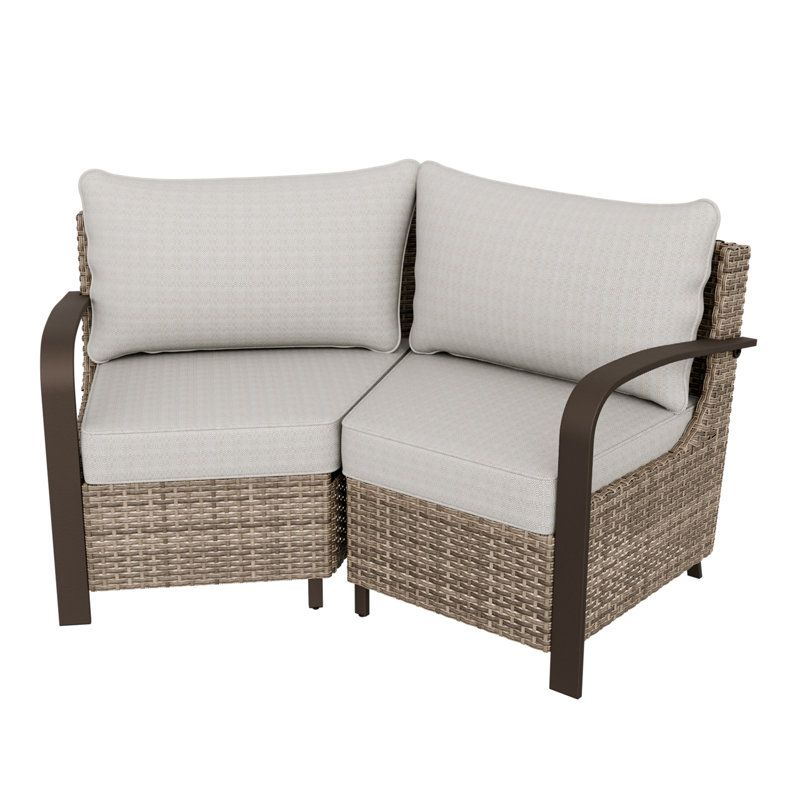 Beige and Brown Steel Frame Outdoor Sectional Sofa Set