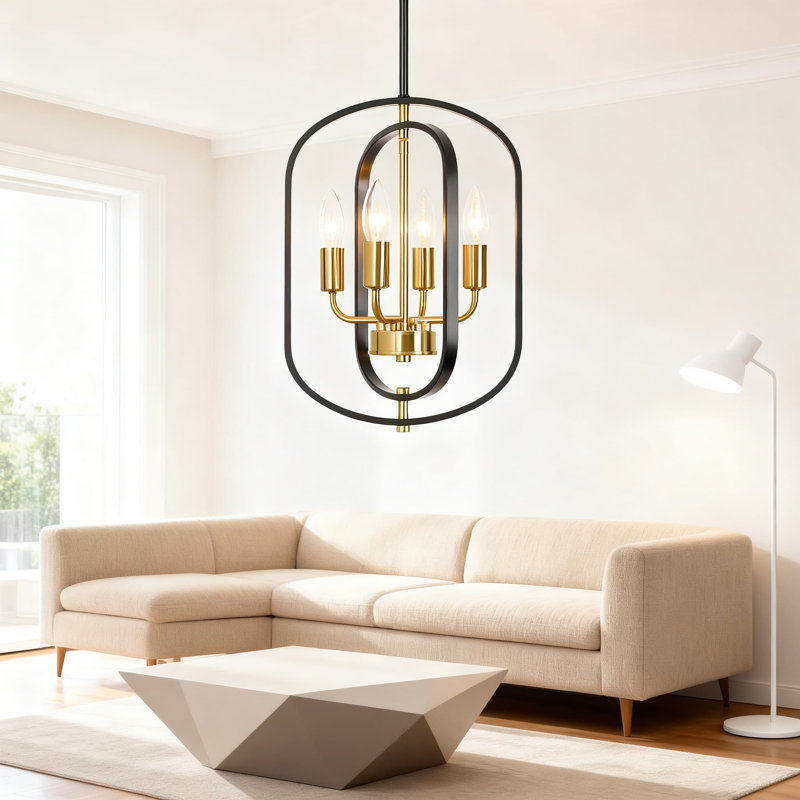 Lustre géométrique à 4 lumières avec éclairage à intensité variable, luminaire suspendu de style campagne moderne pour salle à manger, îlot de cuisine, entrée et chambre à coucher, hauteur réglable pour divers plafonds