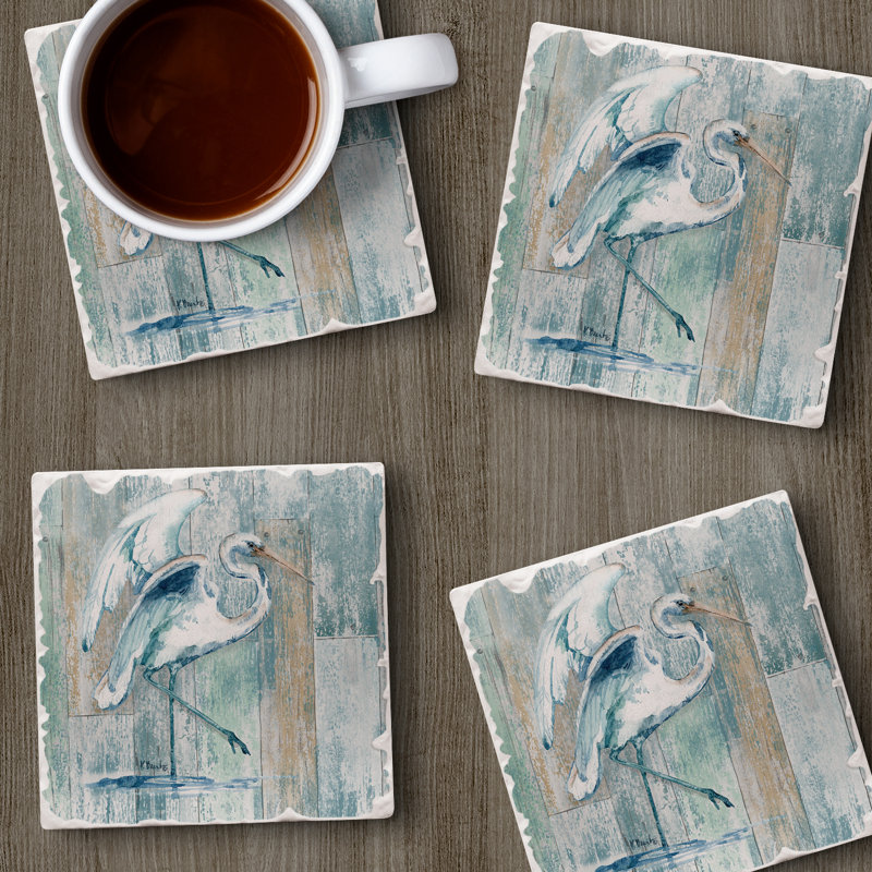 Arianna Egret 4-Pack Tumbled Tile Stone Coasters