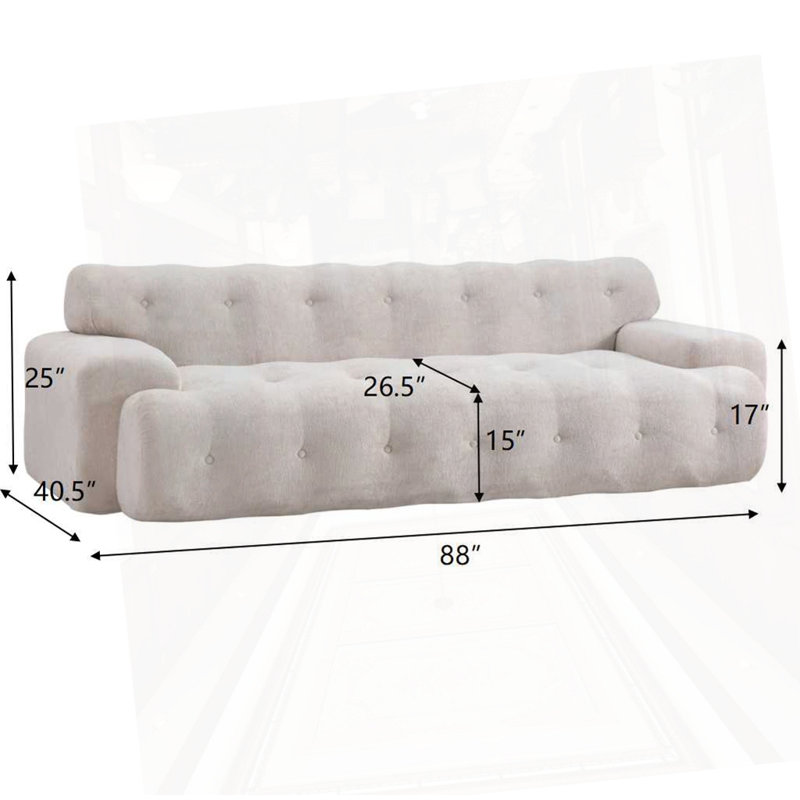 Canapé Cloud en chenille 3 places avec bouton capitonné confortable, Argent argent
