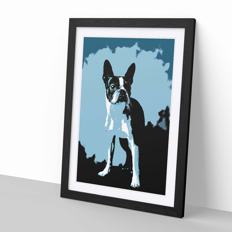 Boston Terrier Dog in Abstract - Picture Frame Painting Print, Black Framed, 65cm H x 48cm W x 2cm D