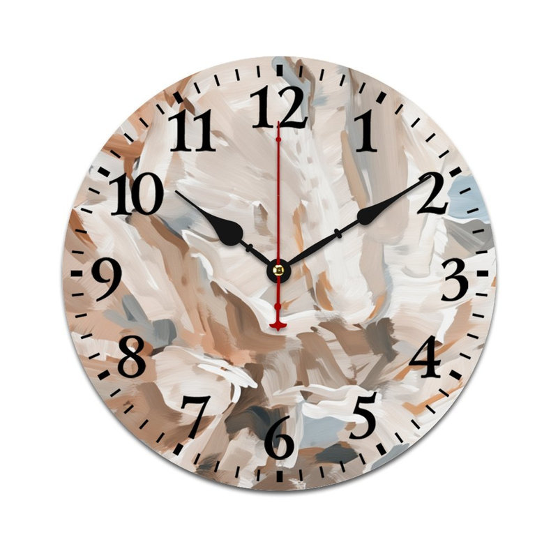 Beige 12" x 12" Wall Clock Decorative, Neutral Abstract Brushstroke