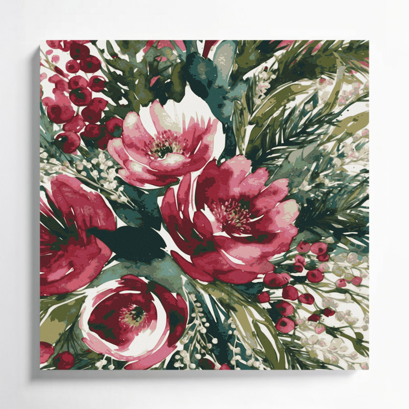 "Watercolor Floral 29", art mural sur toile brune, H 8 po x l 8 po