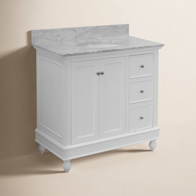 36'' Single Bathroom Vanity with Top, White, Carrara Marble