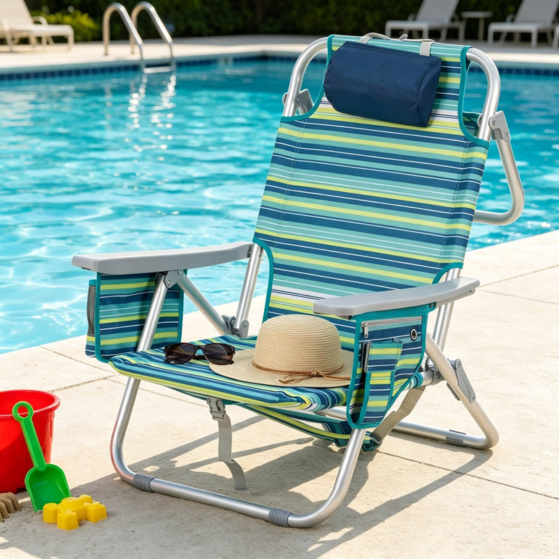 Chaise de plage à profil bas en aluminium - Chaise pliante inclinable à 5 positions avec sac isotherme amovible, capacité de poids de 330 lb, siège sable léger