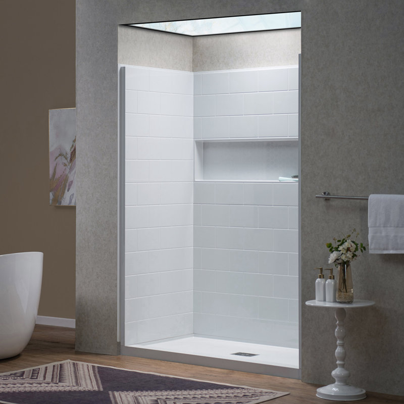 60" X 32"w Shower Combo Kits With Glue Up Shower Walls and Shower Base, Nickel