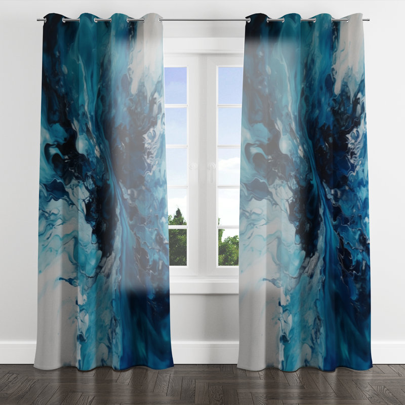 Bleu sarcelle et noir aqueux Whimsy I - Rideau à œillets moderne - Velours obscurcissant - 1 panneau, L 52 po x L 63 po