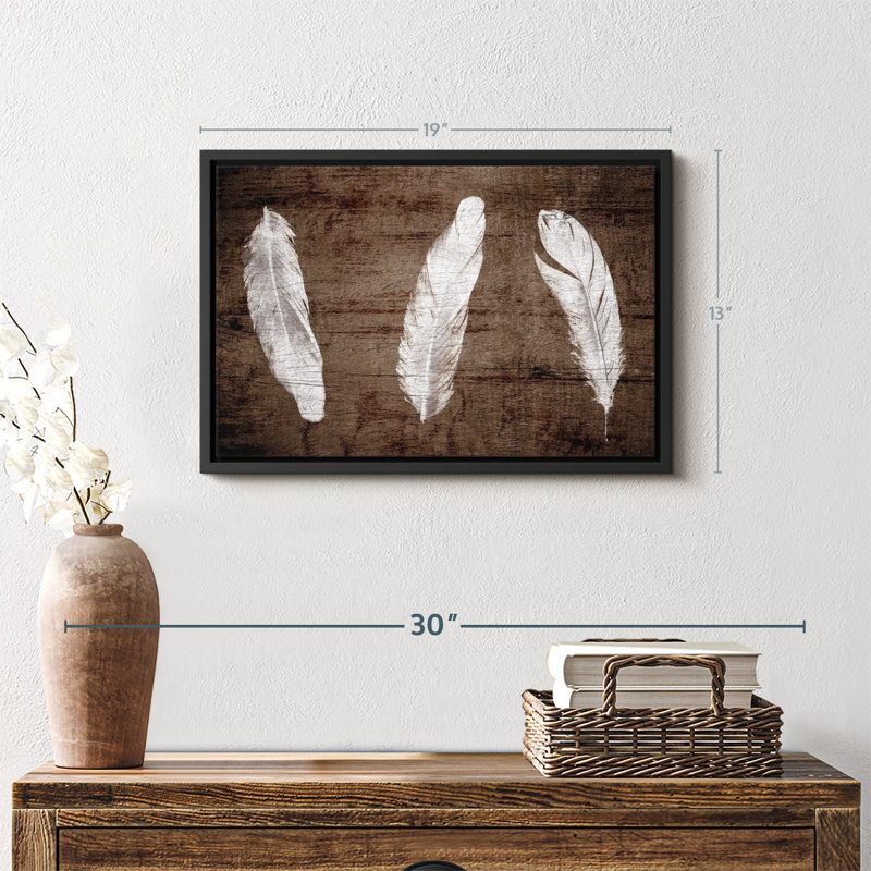 " Woodgrain White Feathers Canvas Print ", 13" H x 19" W