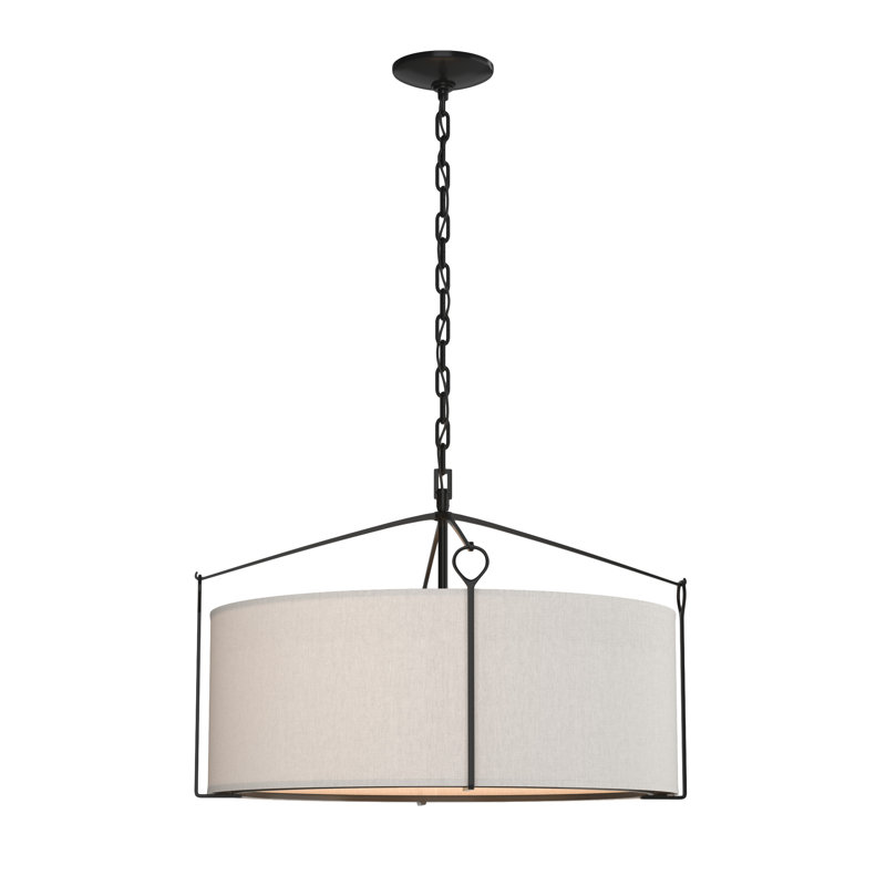 Bow 4 - Light Drum Chandelier, Flax, 15.8" H x 23.8" W x 23.8" D, Black