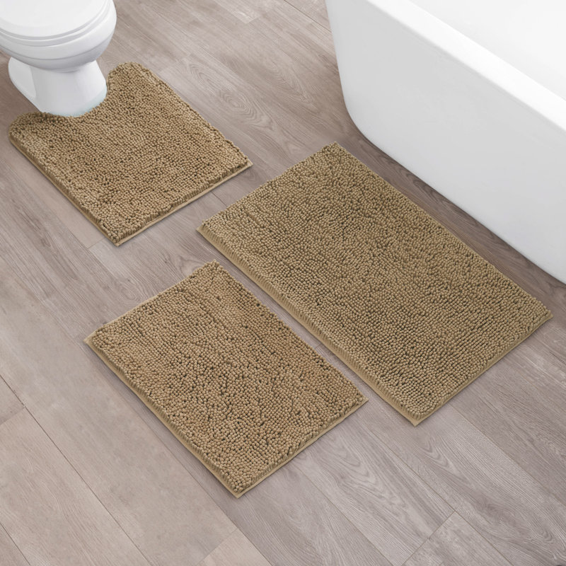 Tapis de bain en microfibre anti-dérapant 3 pièces Chenille, Lin lin