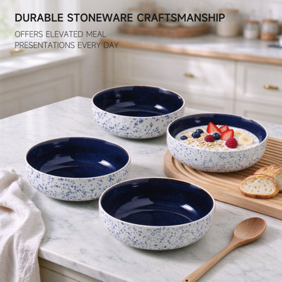 Blue Speckled Porcelain Ceramic Bowls Set