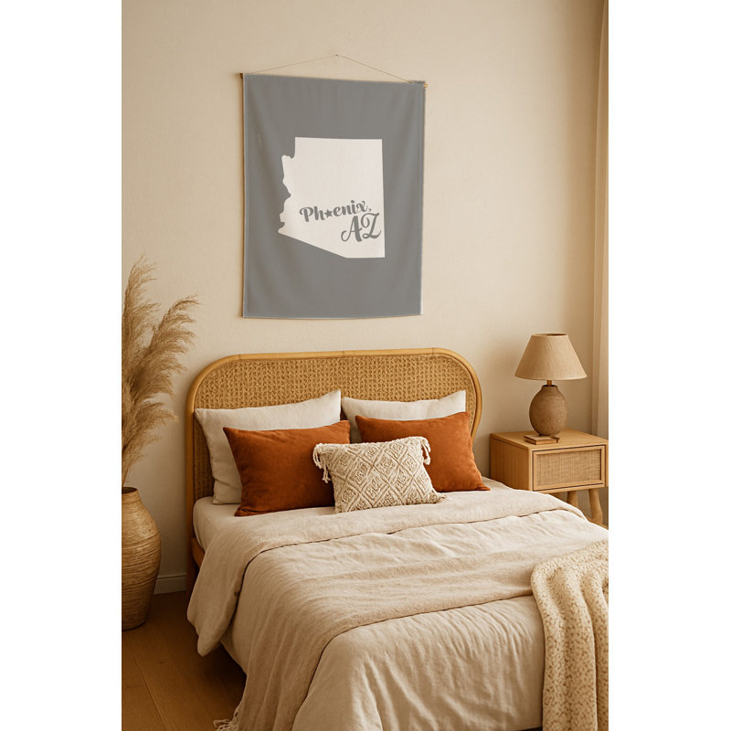 Home Sweet Phoenix — Silhouette de l'État de l'Arizona — Tapisserie murale tissée portrait, H 36 po x l 26 po