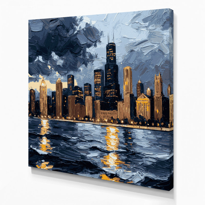 Art mural sur toile gris avec villes «Chicago»
