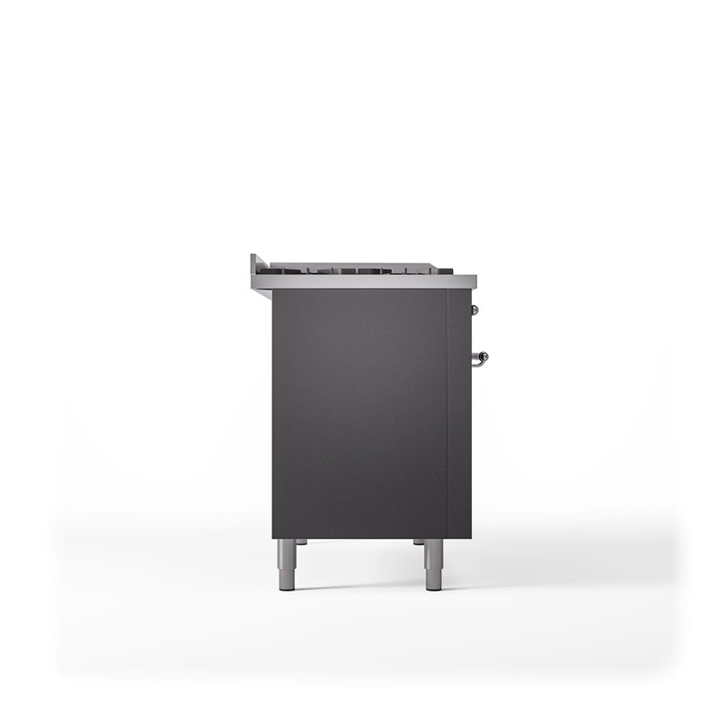 ILVE Nostalgie II 48 in Dual Fuel Range, 5 Burner, Griddle, Frenchtop, Liquid Propane, Graphite Matte/Chrome
