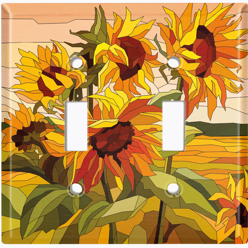 Plaque murale à 2 interrupteurs à bascule Sun Flowers Tile Mosiac Leaves